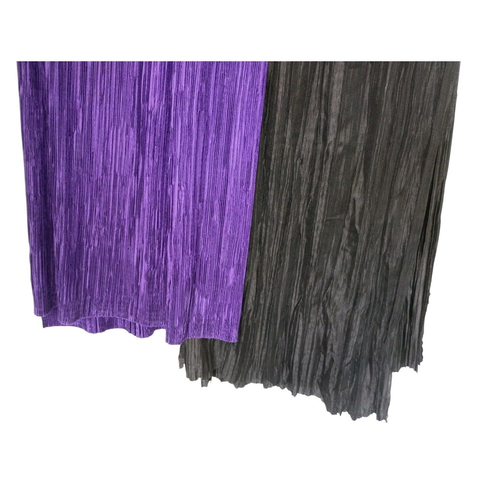 Two Tone Purple Black Micro Pleated Scarf Wrap Colorblock Accordion Texture